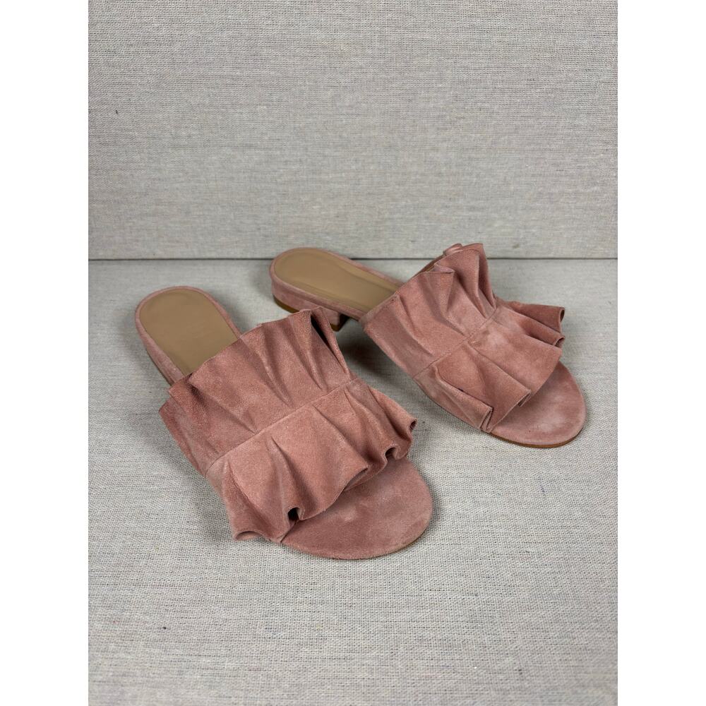 Able Womens Villanueva Ruffle‎ Slide pink Suede Size 8 Slip On Sandals